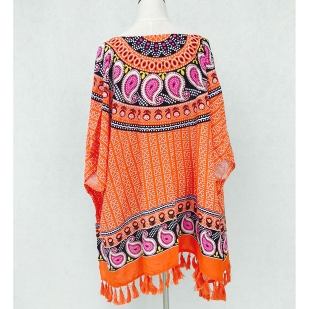 Orange Paisley Beach Swimwear Coverup Wrap - Picture 4 of 4